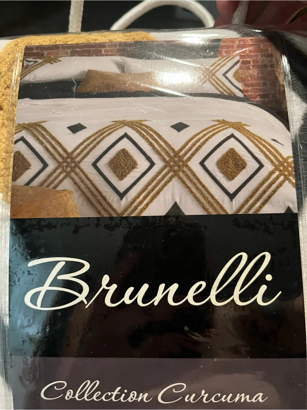 Pietro Brunelli Mustard & Black Geometric Striped Cotton Duvet Cover Set NWT